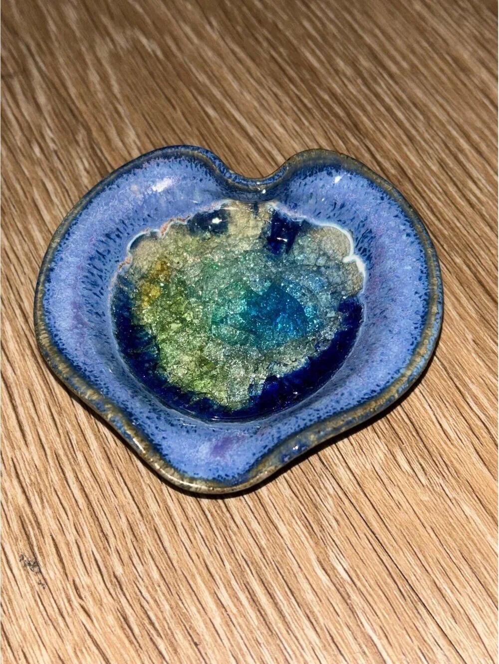 Handmade Ceramic Heart Trinket Dish Crystalline Glass Blue